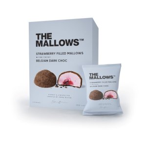 Filled mallows - jordbr og mrk chokolade