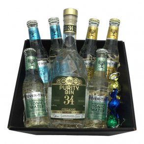 Gavekurv med Purity Dry Gin, tonic og chokoladekugler
