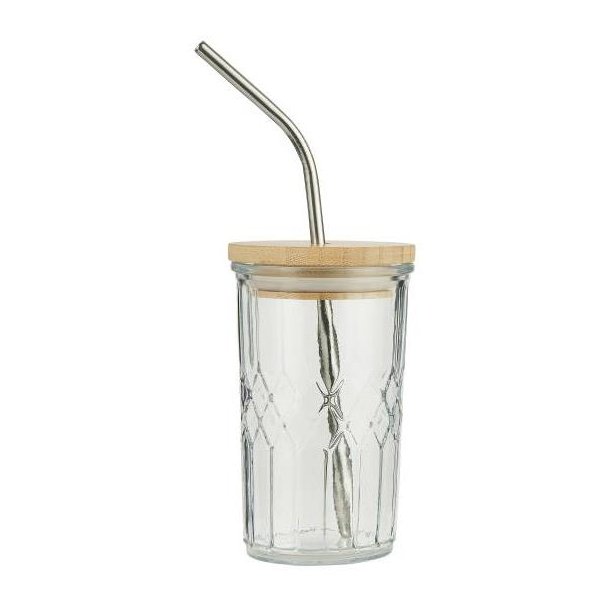 Glas med bambuslg og metalsugerr