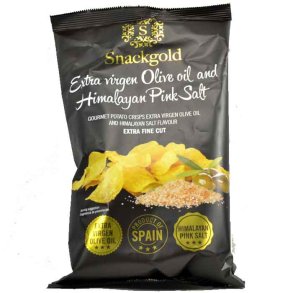 Gourmet chips m/olivenolie og pink himalaya salt