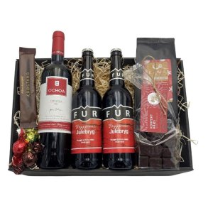  Jule gavekurv med r�dvin, kaffe og jule �l