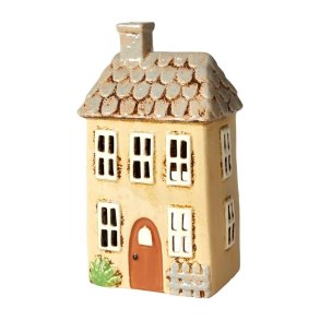 Keramikhus til fyrfadslys lys gul